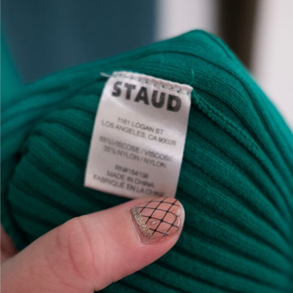 Staud Shoko Sweater Dress Fern Multi Green Colorblock Ribbed Duster Cardigan XL - Picture 6 of 6